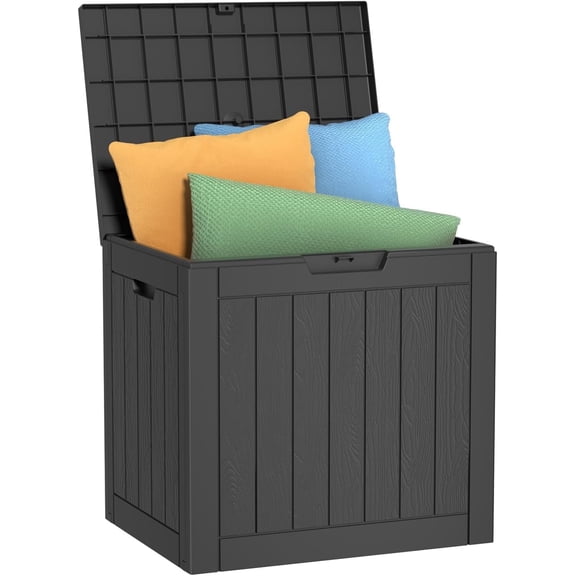 EASY UP 30gallon outdoor resin deck box, weather-resistant and lockable, suitable for storing tools, clothing, and packages; ideal for garages, gardens, and bedrooms (black).