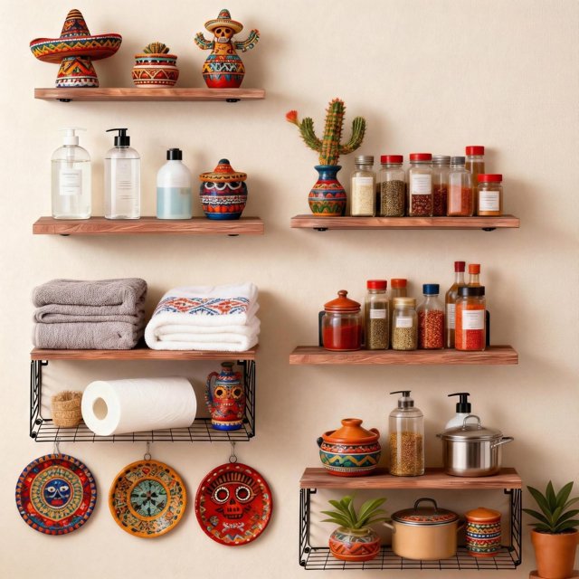 WELIKERA Repisas Flotantes de Pared, Juego de 6 Estantes Flotantes para Baño, Cocina, Sala y Dormitorio, Repisas de Almacenamiento, Decorativas y Resistentes para Organización de