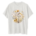 thumbnail image 6 of LEBONYARD Womens Summer Tops Clearance under $5,Tops for Women Trendy Sexy up to 50% off,Women's Fashion Summer Round Neck Drop Sleeves Leisure Short Sleeve Flower Printing Tops White S, 6 of 7
