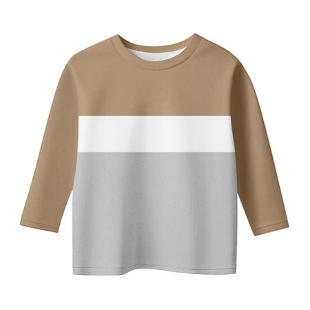 Fesfesfes Girls Long Sleeve Round Neck Blouse Top Casual Shirt for Kids Teen Spring Summer School Season Daily Wear Party Outfit Comfortable Soft Playwear Childrens(Khaki#2 5-6 Years)