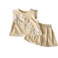 thumbnail image 5 of Girls 2 Piece Outfit 3D Floral Applique Sleeveless Tank Top And Pleated Shorts Set Kids Summer Casual Ruffle Clothes Tween Fashion Boutique Suit Apparel, 5 of 9