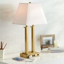 Possini Euro Design Amity 26" High Modern Desk Lamp USB Port AC Power Outlet Gold Warm Brass Finish Metal Home Office Charging