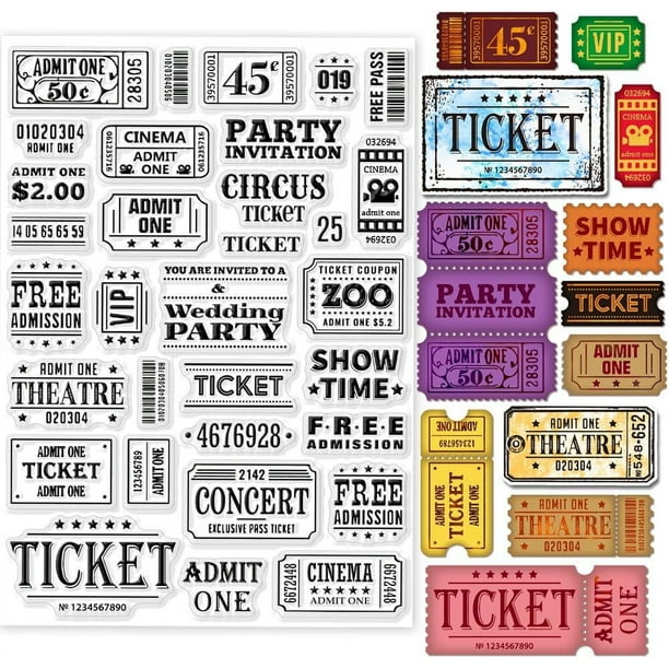 Sellos transparentes para crear tarjetas con forma de entradas de cine. Sellos transparentes de 5,83 x 8,27 pulgadas.
