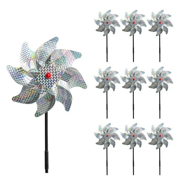 Molinillo de viento repelente Irfora 10 piezas repelente de aves molinillo reflectante brillante Pin ruedas protegen jardín planta flor pájaro Rpellent molino de viento decoración de jardín Irfora Molinillo de viento repelente