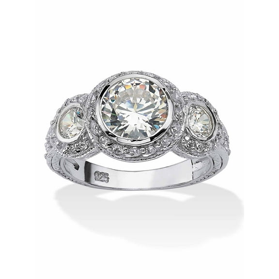 PalmBeach Jewelry 3.09 TCW White Round Cubic Zirconia Gold-Plated Sterling Silver or Sterling Silver Anniversary Ring
