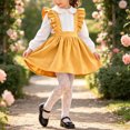 thumbnail image 2 of Girls Solid Corduroy Ruffle Suspender Pinafore Dress Sleeveless Layerable Jumper Skirt Vintage Fall Winter Outfit for Little Girls Yellow 2-3 Years, 2 of 6