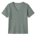 thumbnail image 6 of hlysgo Women's V Neck Tops Short Sleeve Waffle Knit Lace Shirts Summer Casual Loose Basic Tunic Tee Green,M, 6 of 6