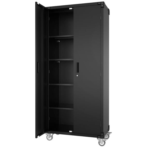 Studyset Metal Storage Cabinet 72" H with Wheels,Garage Storage Cabinet with 2 Doors and 4 Adjustable Shelves,Steel Tool Cabinet with Lock and Lockable Rolling,Storage Organization for Home,Garage