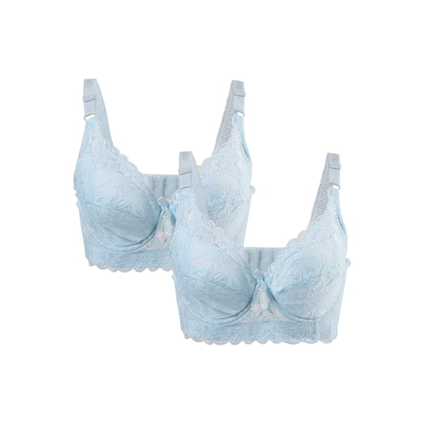 Sostén con aros de encaje floral para mujer de tallas grandes, cobertura total, acolchado, color azul claro - 2 piezas, talla 40/90, ajuste 38B/C
