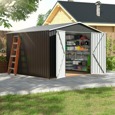 Polar Aurora 10x10 FT Outdoor Storage Shed, Waterproof Storage Garden Shed for Backyard Lawn Patio, Metal Tool Sheds with Updated Frame Structure and Lockable Doors