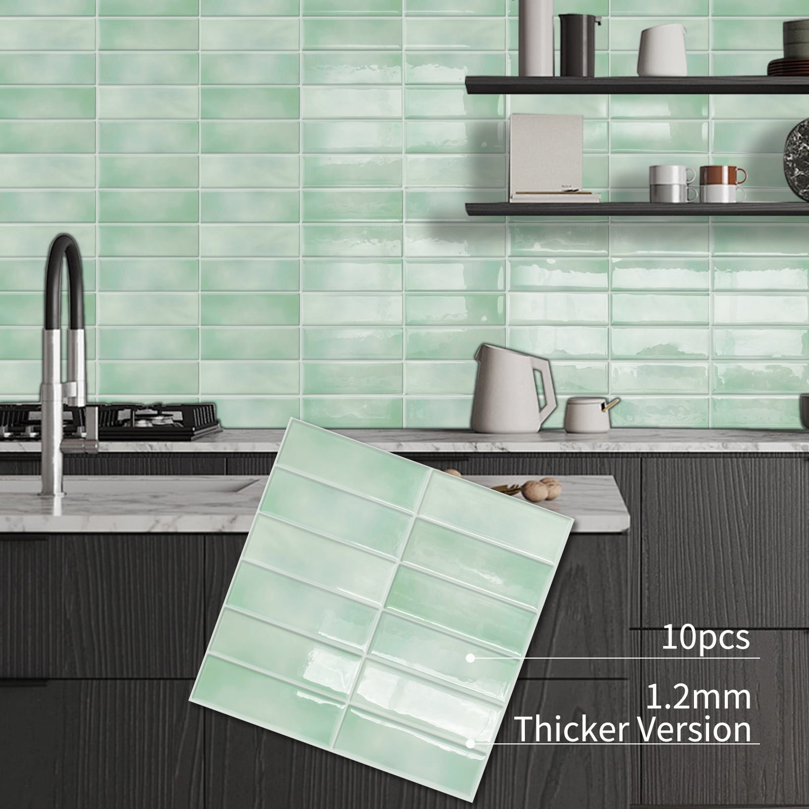 DEWOO Peel and Stick Backsplash Subway Tiles, Extra Thick 3D Wall Panels, Heat & Water Resistant, Easy DIY Kitchen, Bathroom, Laundry, Fireplace & Rental Home Wall Décor (10-Sheet, 12"×12")