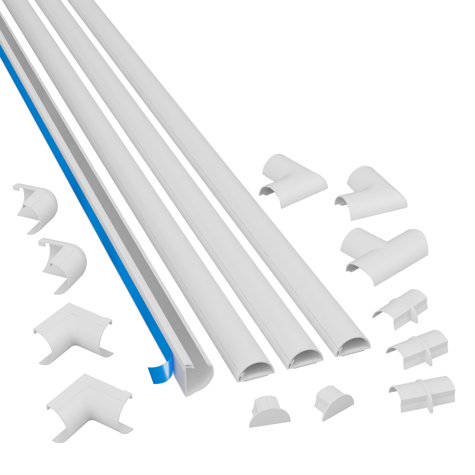 D-Line White Half Round Cord Cover Pack, 1.18x0.59in, 4x 39in Lengths