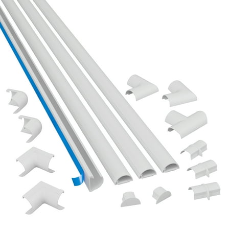 D-Line White Half Round Cord Cover Pack, 1.18x0.59in, 4x 39in Lengths