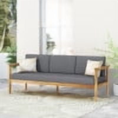 Euroco Outdoor Acacia Wood Patio Sofa with Water-Resistant Cushions and Slatted Back Design, 3-Seater Weather-Resistant Garden Couch