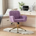 thumbnail image 2 of Furry Office Desk Chair, Modern Vanity Chair with Wheels/Gold Base Small Home Office Chair Height Adjustable for Teen Girls, Cute Swivel Upholstered Armchair Study Chair for Living Room, 2 of 9