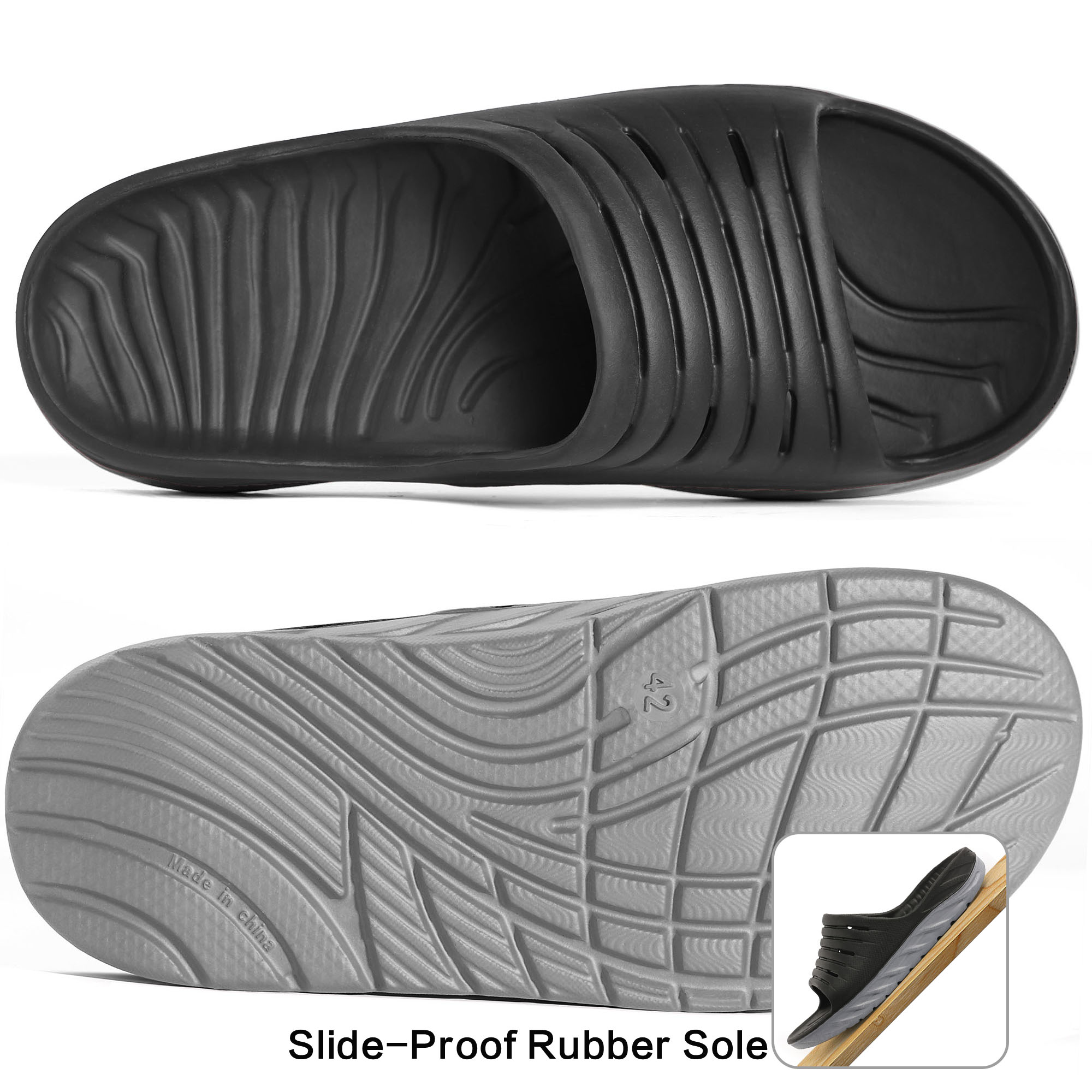 Ecetana Men's Slide Sandals Black Cushioned Open Toe photo 3