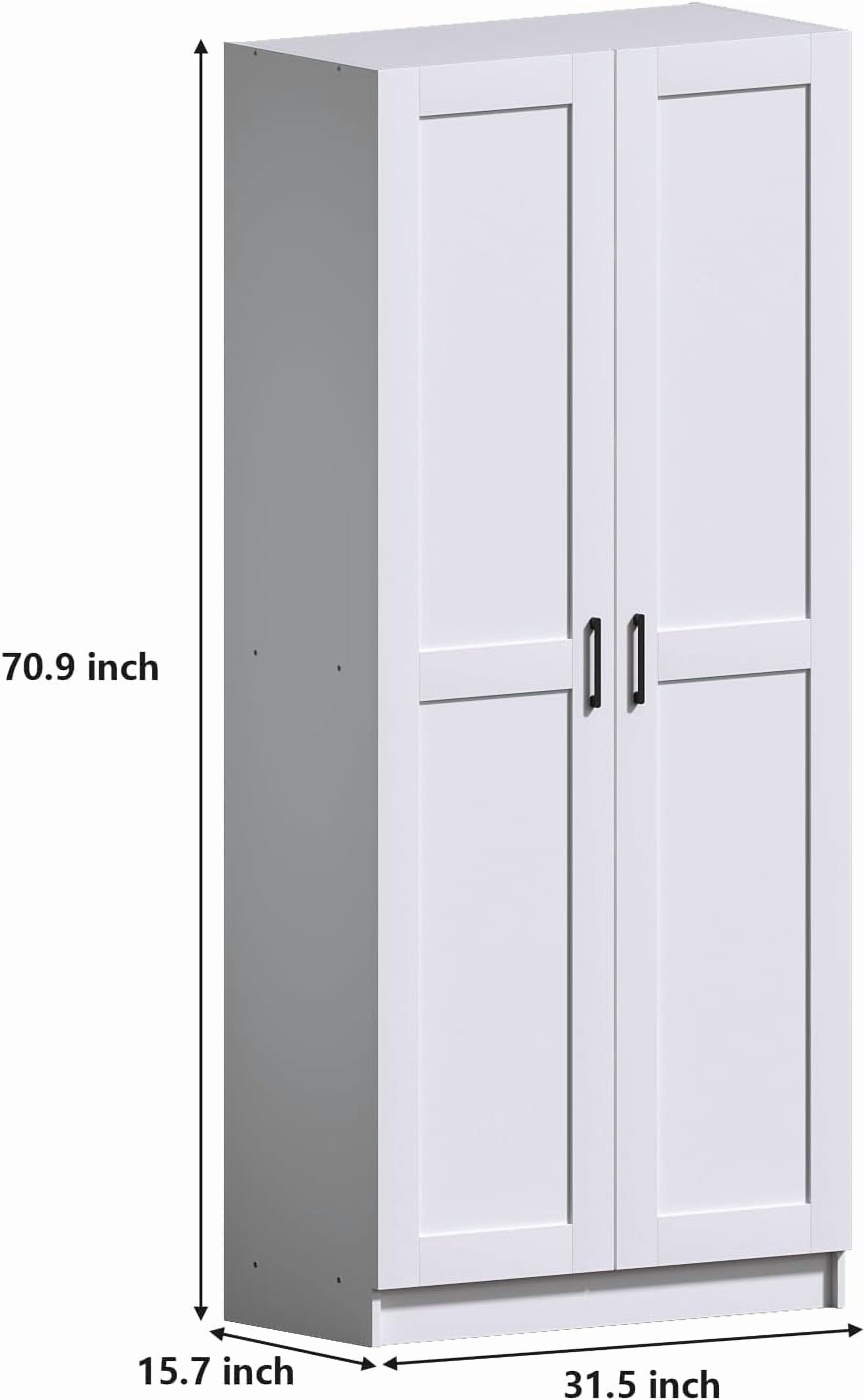 Fddevelop White Tall Wood Kitchen Pantry Cabinet with Doors and Adjustable Shelves  71”H
