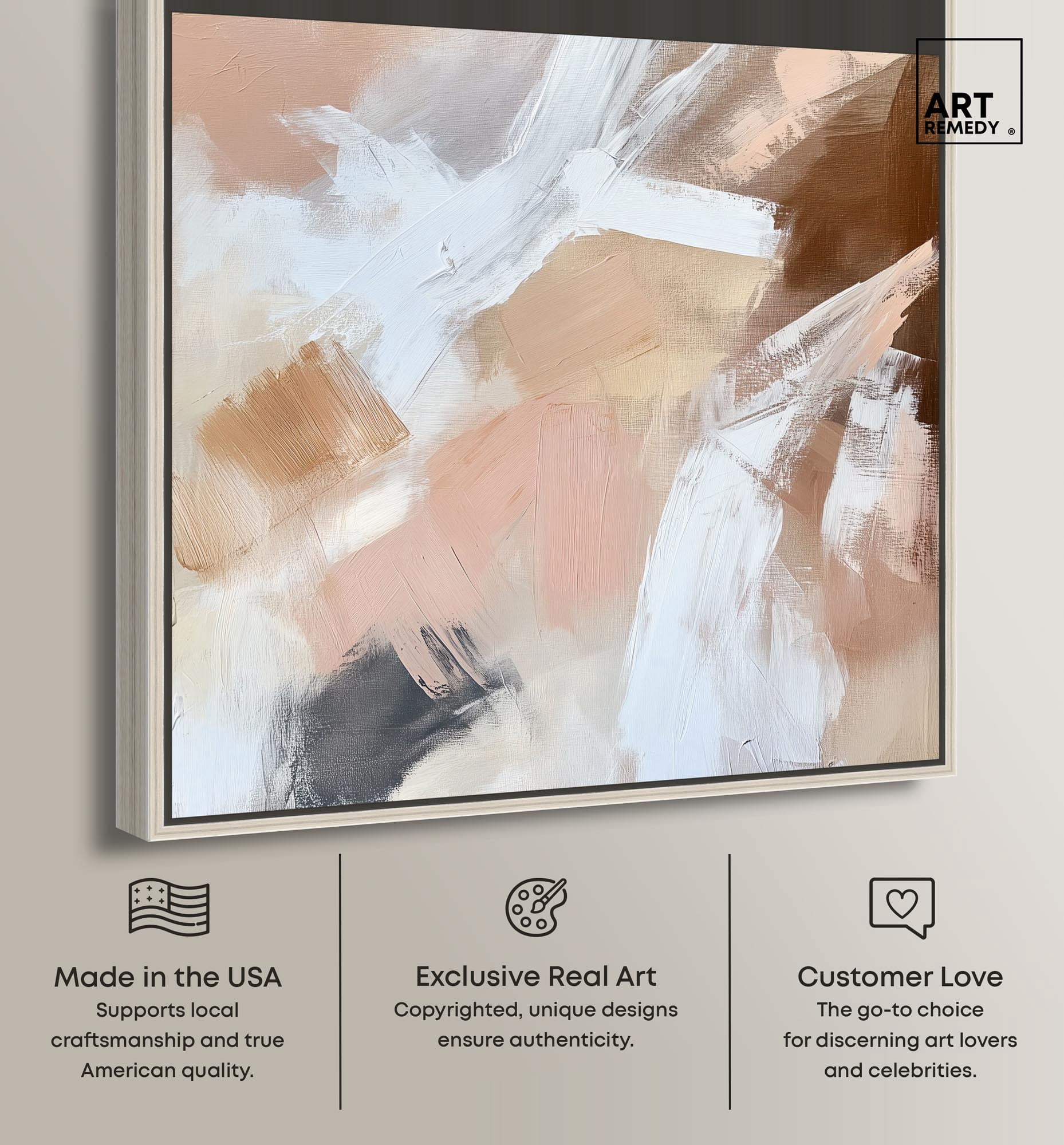 Taupe and Ash I Canvas Boho Minimalist by Art Remedy, Silver Frame, 16 x 16