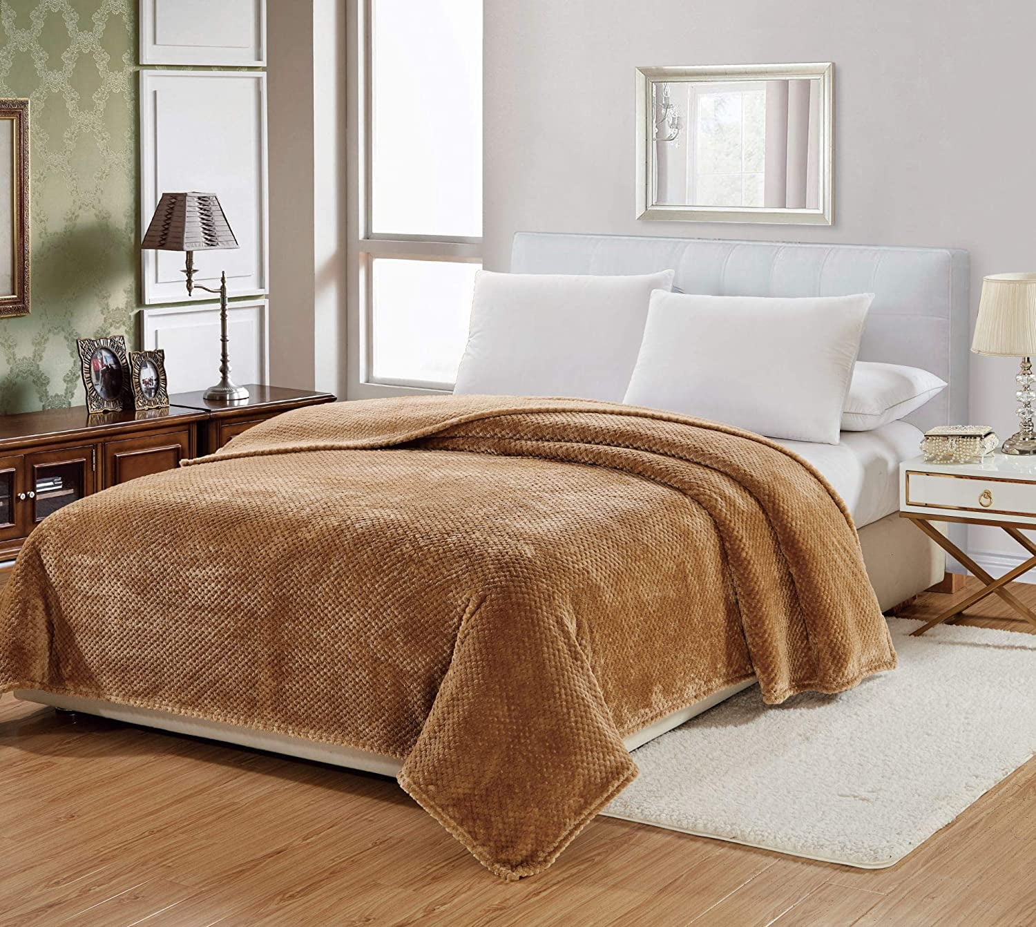 Mocha Queen Size Waffle Textured Microplush Blanket