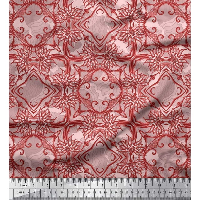 Soimoi Rayon Fabric Floral & Filigree Damask Printed Craft Fabric by the Yard 42 Inch Wide