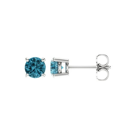 - 5mm Round Blue Zircon Stud Earrings in 14k White Gold