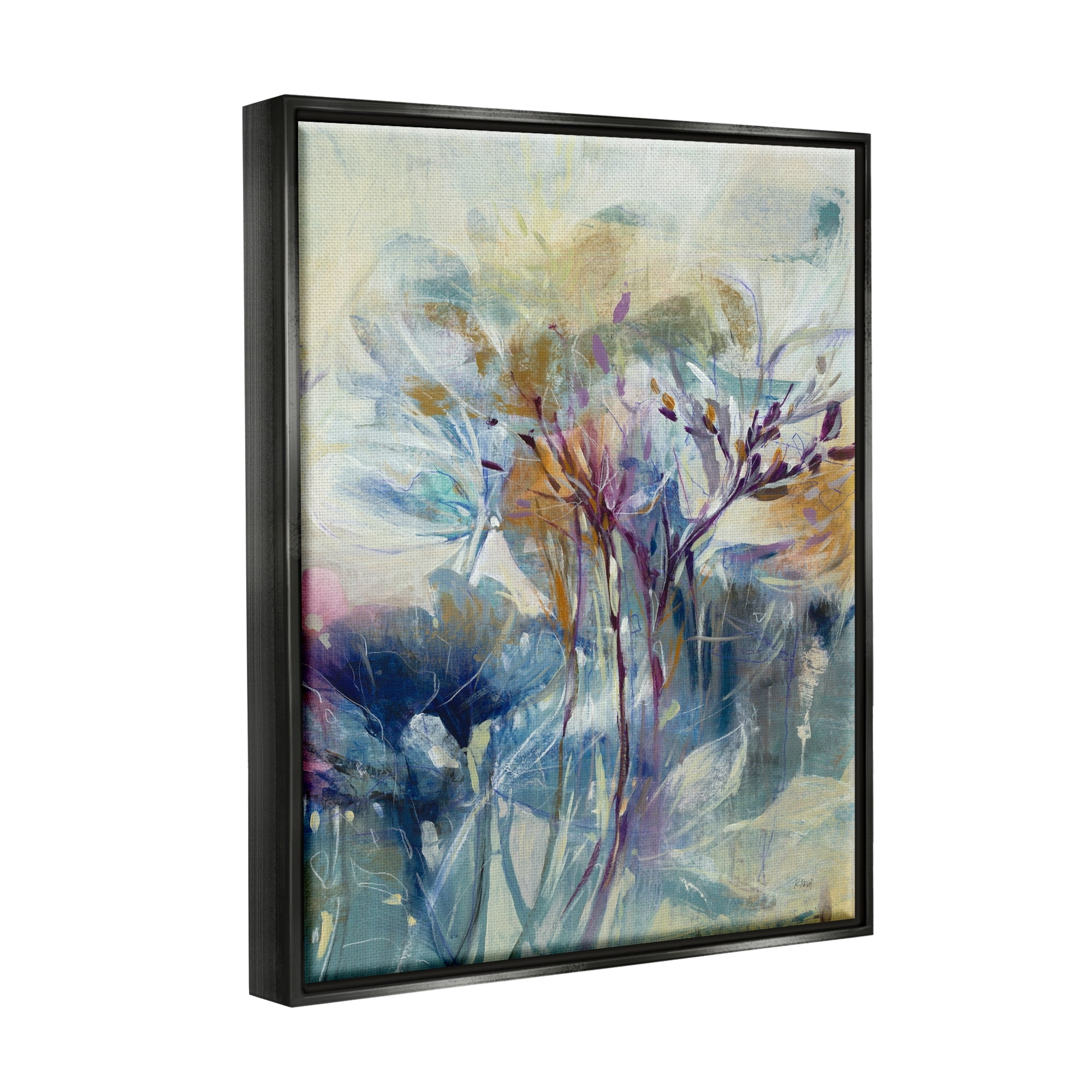 Stupell Industries Blooming Floral Blossoms Layered Botanical Outline Painting Painting Luster Gray Floating Framed Canvas Print Wall Art, Design by K. Nari
