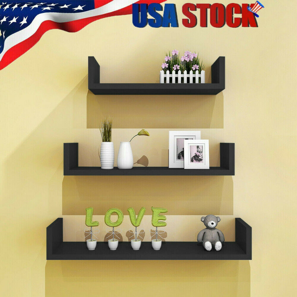 2 Tier Wall Mounted Floating Shelves Bookshelf Wall Mount Shelf Display Decor US 