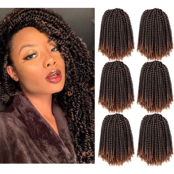 shiyou-6 Packs Spring Twist Braiding Hair Spring Twists Bomb Twist Hair Synthetic Fiber Fluffy Twist Crochet Braids Low Temperature Twist Crochet Hair for Women Braiding Hair (8inch,T1B/30)