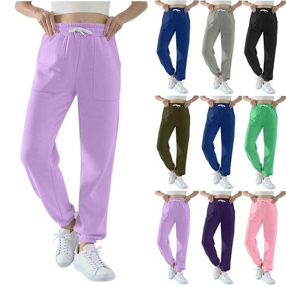 Feancey Athletic Jogger Pants for Women Drawstring Elastic Waist Sweatpants Tapered Leg Casual Running Pants Comfy Fleece Workout Trousers with Pockets Black L