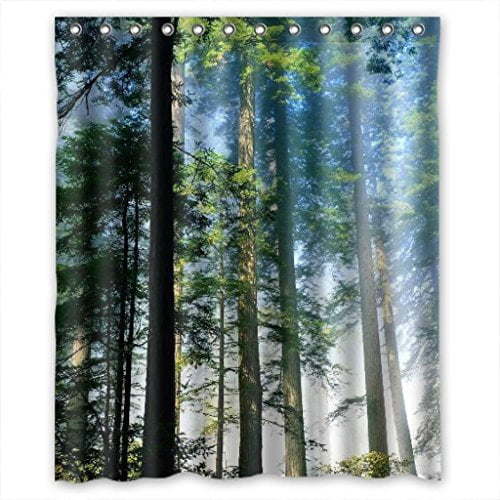HelloDecor Old High Trees Forest Scene Shower Curtain Polyester Fabric