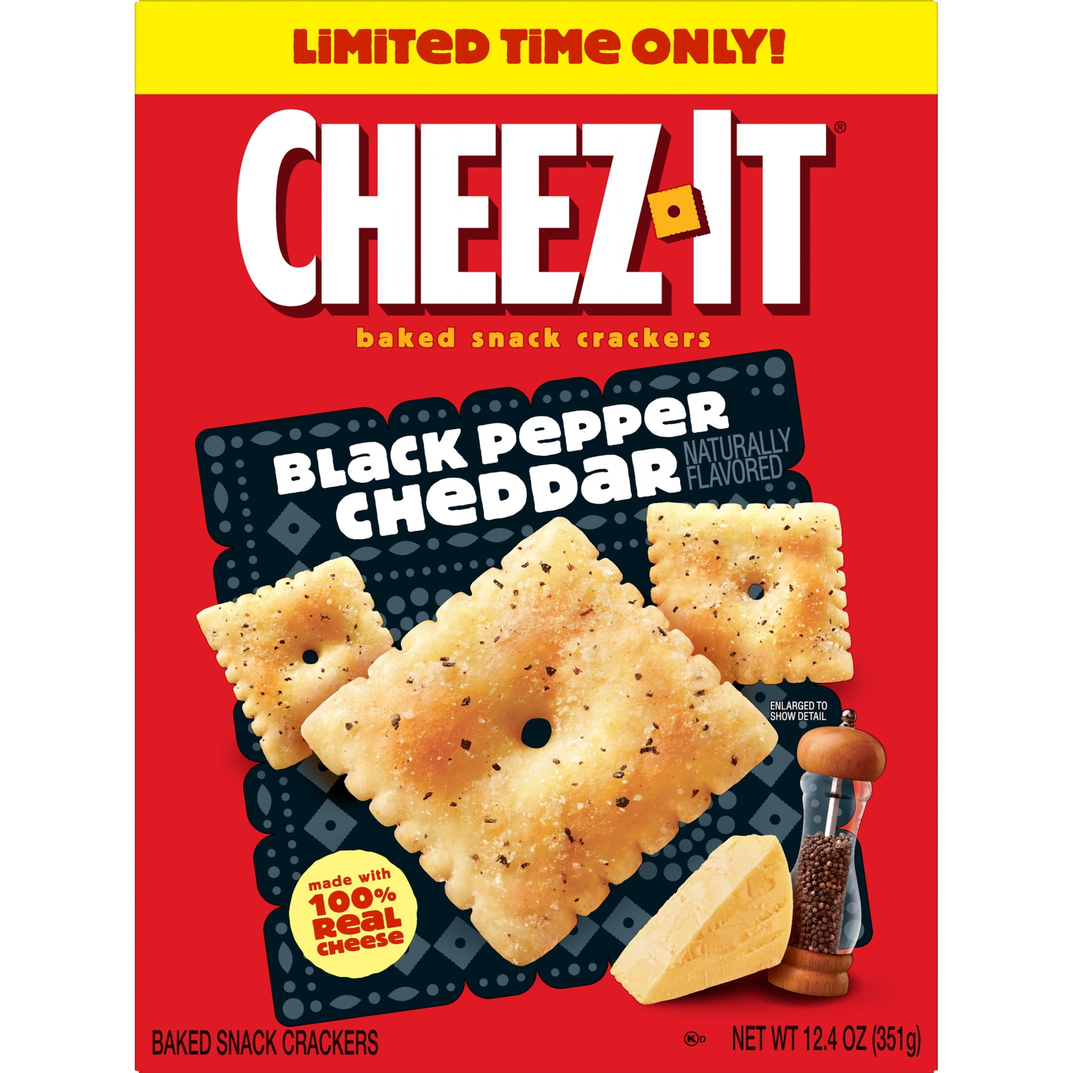 Cheez-It Black Pepper Cheddar Baked Snack Crackers, Lunch Snacks, 12.4 oz