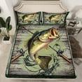 thumbnail image 2 of Manfei Pike Fish Twin Sheet Sets,Fishing Hook Twin Fitted Sheet,Rustic Farmhouse Cabin Flat Sheet For Teens,Microfiber Bedroom Decor,3-Piece, 2 of 7