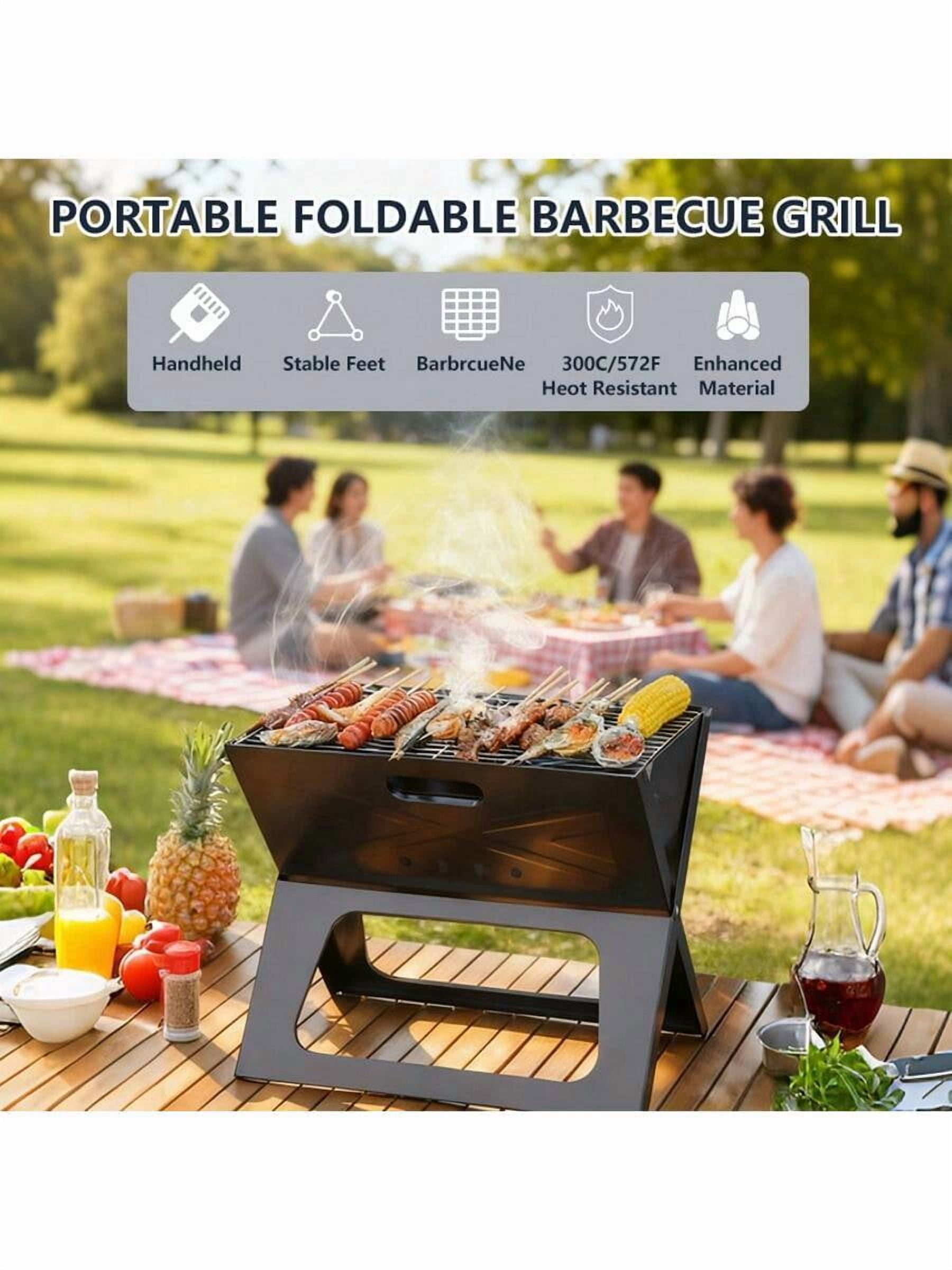 XC Portable Folding Charcoal Grill – Small Stainless Steel Tabletop BBQ For Outdoor Camping, Picnic, Beach & Garden & Grill-Black