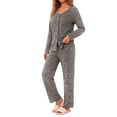 thumbnail image 3 of Weekease Two Piece Pajama Sets for Women V Neck Button up Tops Drawstring Pants Casual Lounge Set with Pockets, 3 of 8