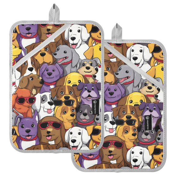 Ryvnso Dog Colorful Pattern Oven Mitts Heat Resistant Pot Holders Set of 2 Hot Pads