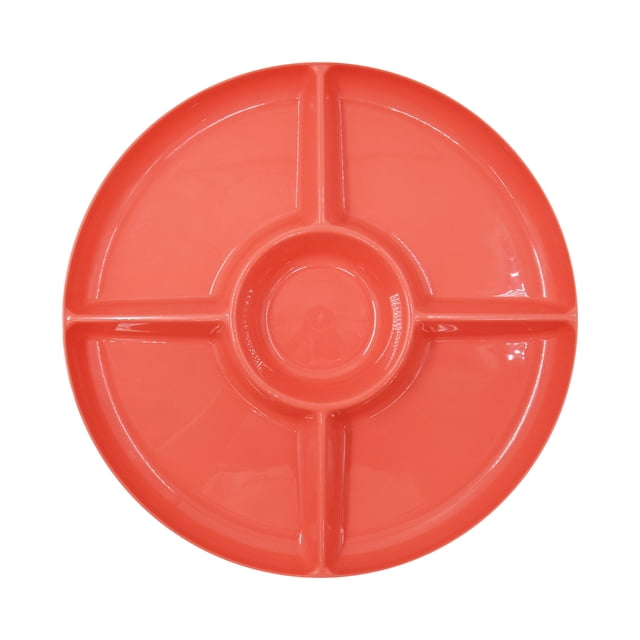 Mainstays 12-in Plastic Paprika Red 5 Compartment Round Stackable Snack Serving Tray