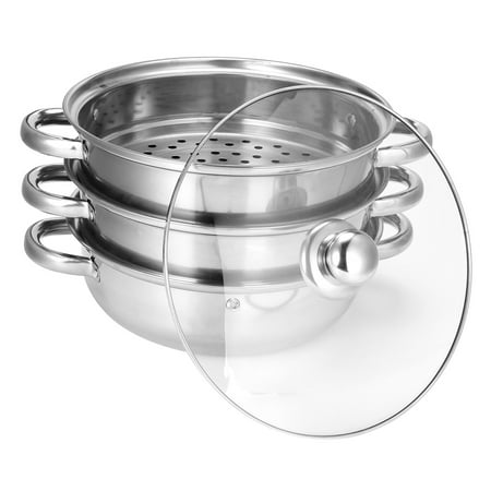 - 3 Tier Stainless Steel Steamer Pot Steaming Cookware Saucepot Rice Cooker Double Boilder with Visible Cover