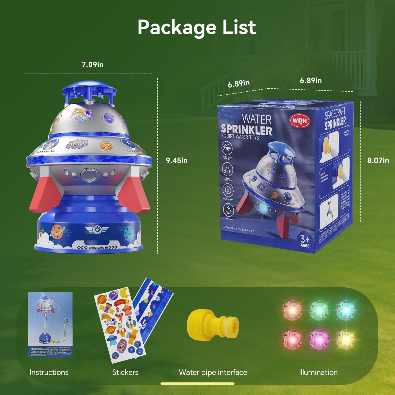 Water Sprinkler for Kids Water Toy with Light Up,Adjustable Height Water Launcher Water Toy Backyard Christmas Birthday Gift for Girls Boys Age 3-12 Year Old- Blue