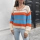 thumbnail image 4 of Suéter con cuello en V para mujer Suéter suelto de manga larga de otoño e invierno Costura a rayas Casual Fridja  hjk1574, 4 of 5