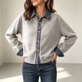 thumbnail image 5 of Fengqque Women’s Denim Collar Button Down Cardigan Sweaters Long Sleeve Cuffed Denim Trim Loose Fit Outerwear Tops Silver Free Size, 5 of 6