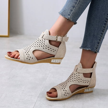 

Sandals for Women 2024 Deals! Nilvkv Women Summer Fashion Fish Mouth Rhinestone Hollow Out Sandals Back Zipper Sandals Women s Orthopedic Wedge Sandalias Arch Support Summer Comfort Sandals