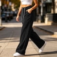 thumbnail image 5 of Zynoxe Womens Corduroy Pants Casual Soft High Waist Drawstring Wide Leg Pants with Pockets Vintage Straight Relaxed Lounge Trousers Black M, 5 of 8