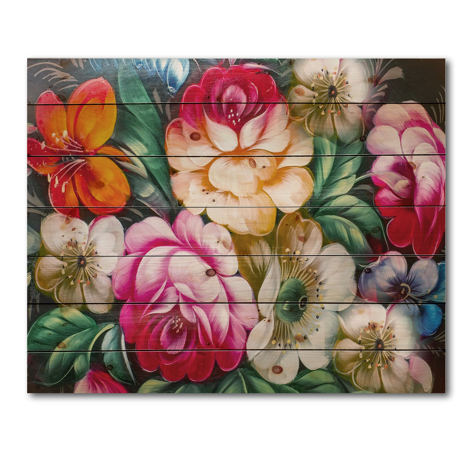 Designart 'Vintage VIbrant Yellow and Red Flower Still Life II' Traditional Print on Natural Pine Wood
