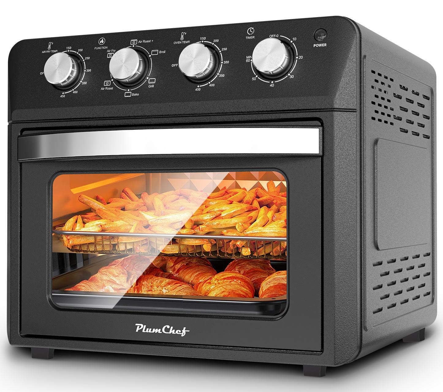 Plum Chef 27.5QT Air Fryer Toaster Oven Combo, Extra Large 7-in-1 Countertop Oven with Bake, Broil, Roast, Toast, Healthy Air Fry Function, 1600W, Digital Controls & 60-Min Timer, Black