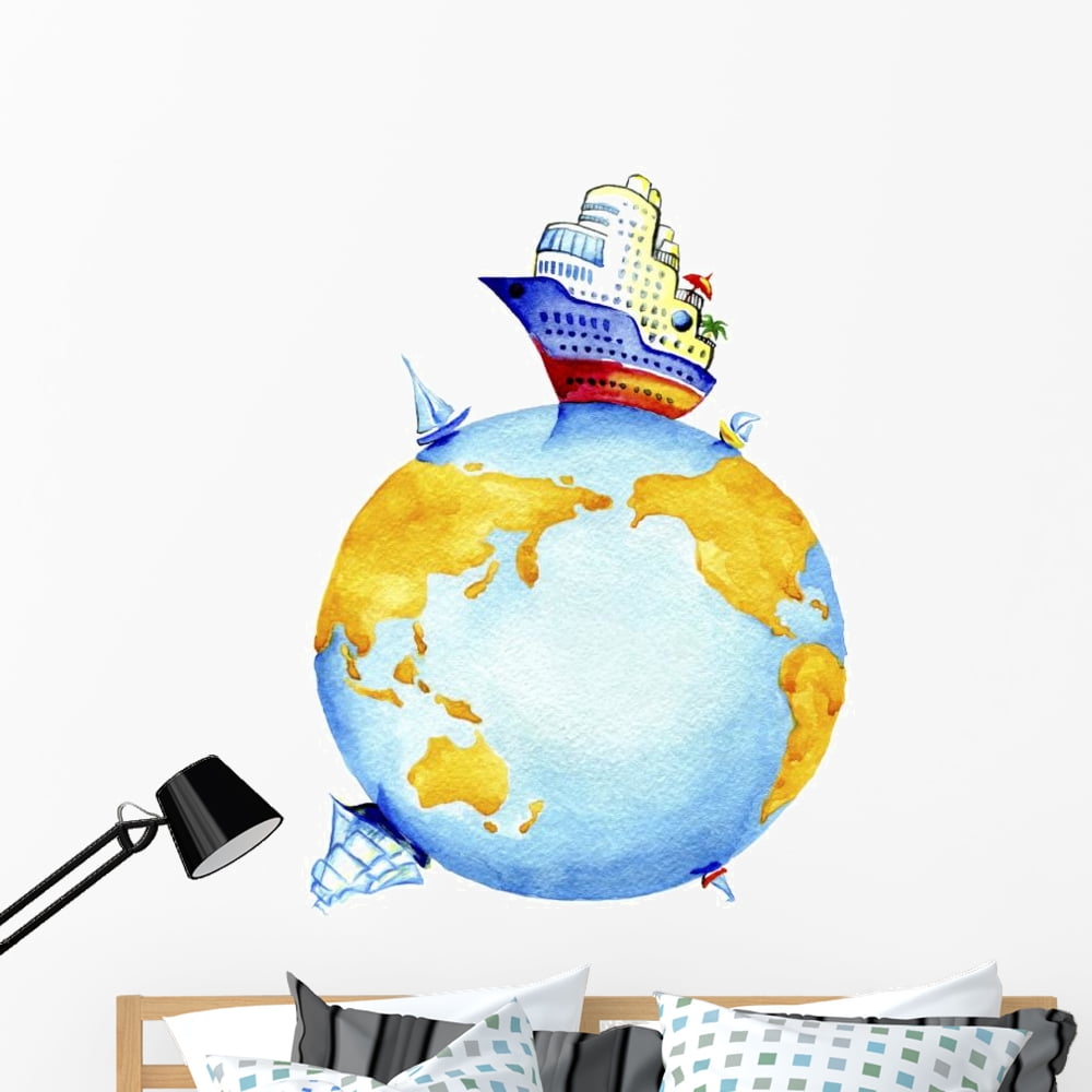 Planet Earth World Waterways Wall Decal Wallmonkeys Peel and Stick ...
