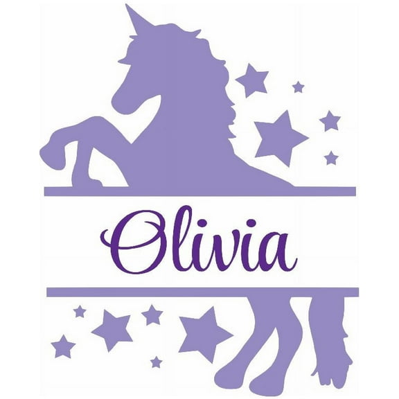 Personalized Name Vinyl Decal Sticker Custom Initial Wall Art Personalization Decor Children Girl Bedroom Magic Fairytale Unicorn Pony Stars 12 Inches X 12 Inches