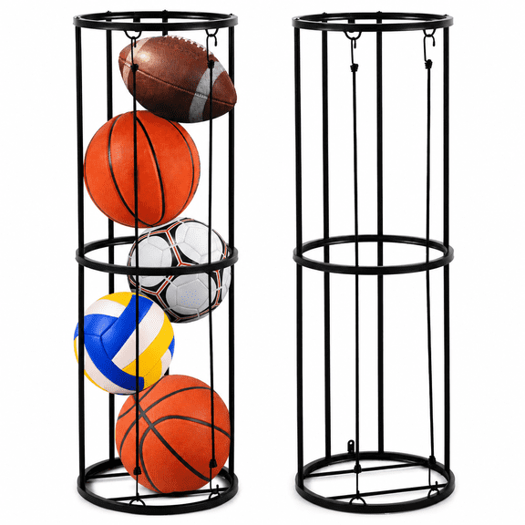 Vertical Ball Storage Rack, Wall-Mount Sports Equipment Organizer for Basketball, Volleyball, Soccer Balls - Heavy Duty Metal, Space-Saving Design, Easy Load/Unload,  Black