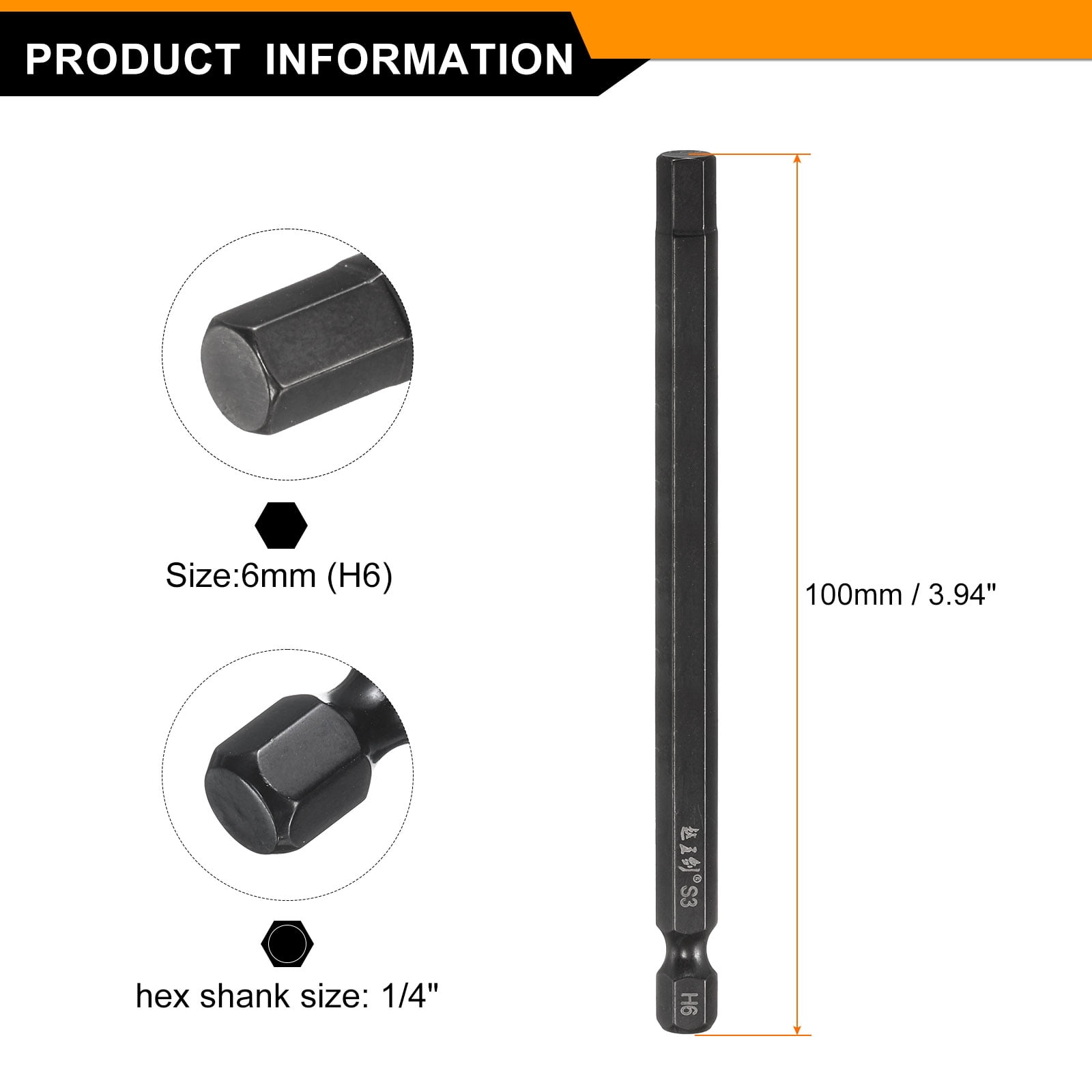 Uxcell 15pcs Hex Head Wrench Drill Bit 6mm(H6) Metric 1/4" Hex Shank 4"(100mm) Length S3 Steel Magnetic Impact Drivers Screwdriver Bit Industrial Grade Hexagon Electric Drill Bits