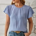 thumbnail image 2 of Ashosteey Women Summer Top Puff Sleeve Fashion Shirts Chest Pleated Blouses Loose Casual Tee Solid O Neck Tunics 2024, 2 of 4