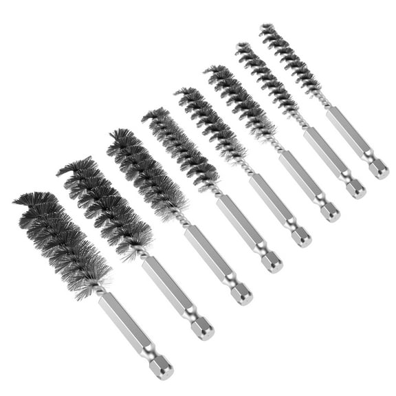 8Pcs Stainless Steel Bore Brush Set for Drill 1/4 inch Hex Shank Wire Bore Brush Set 4 Sizes Cleaning Wire Brush Automotive Rust Removal Cleaning Brush for Tube Cleaning